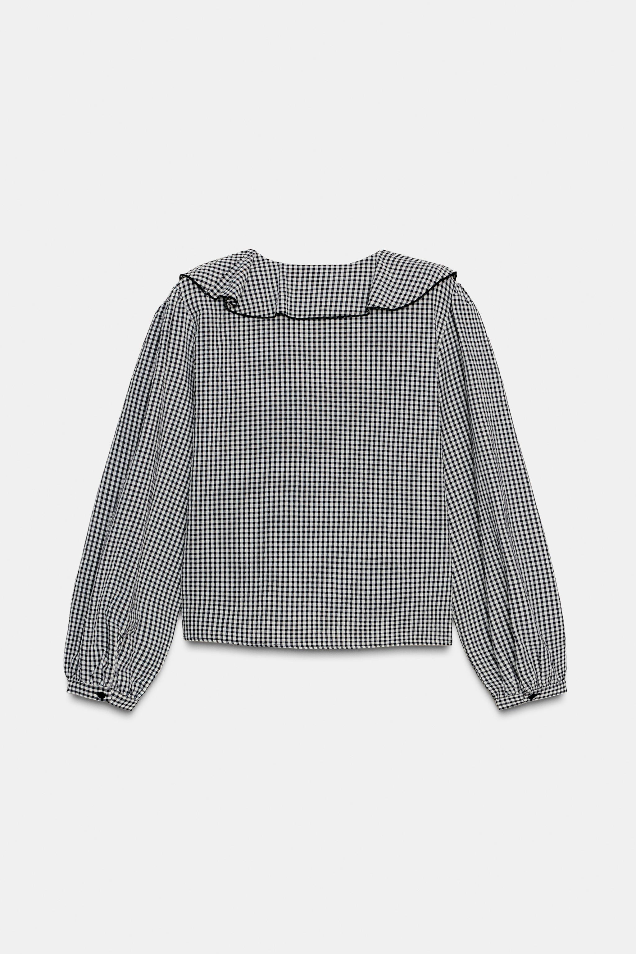 Shop Zara RUFFLED GINGHAM BLOUSE at Beverly Center in Los