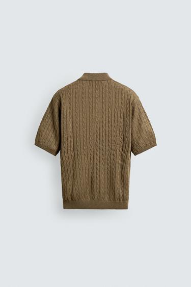 CABLE KNIT TEXTURED POLO SHIRT - Mid-camel by Zara - Image 7
