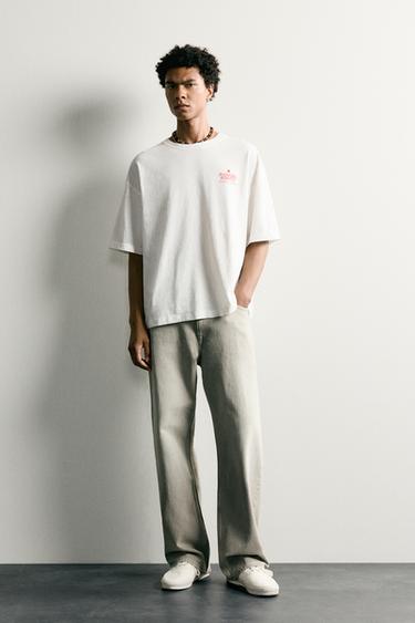 T-SHIRT RELAXED FIT À IMPRIMÉS CONTRASTÉS - Blanc cassé de Zara