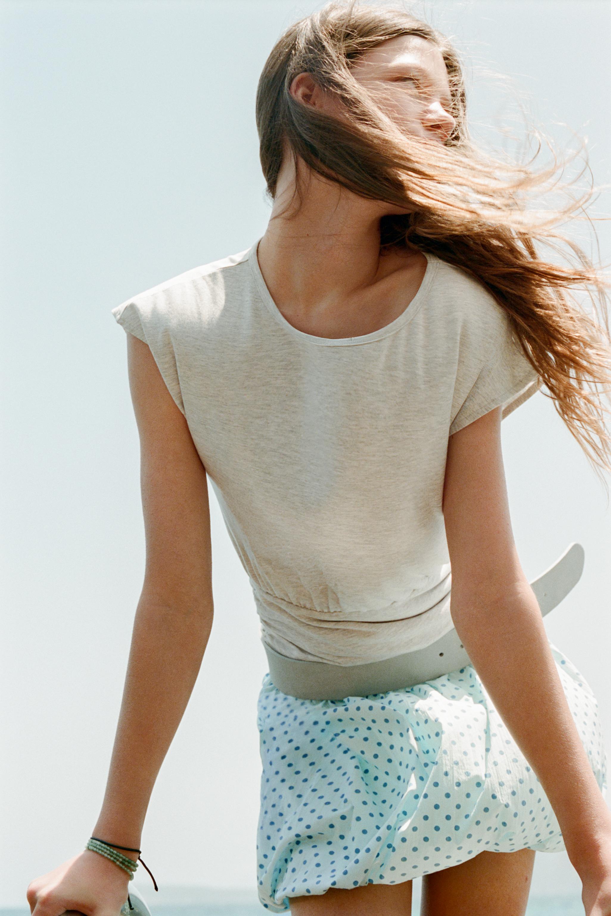 POLKA DOT BALLOON SKIRT — Light blue