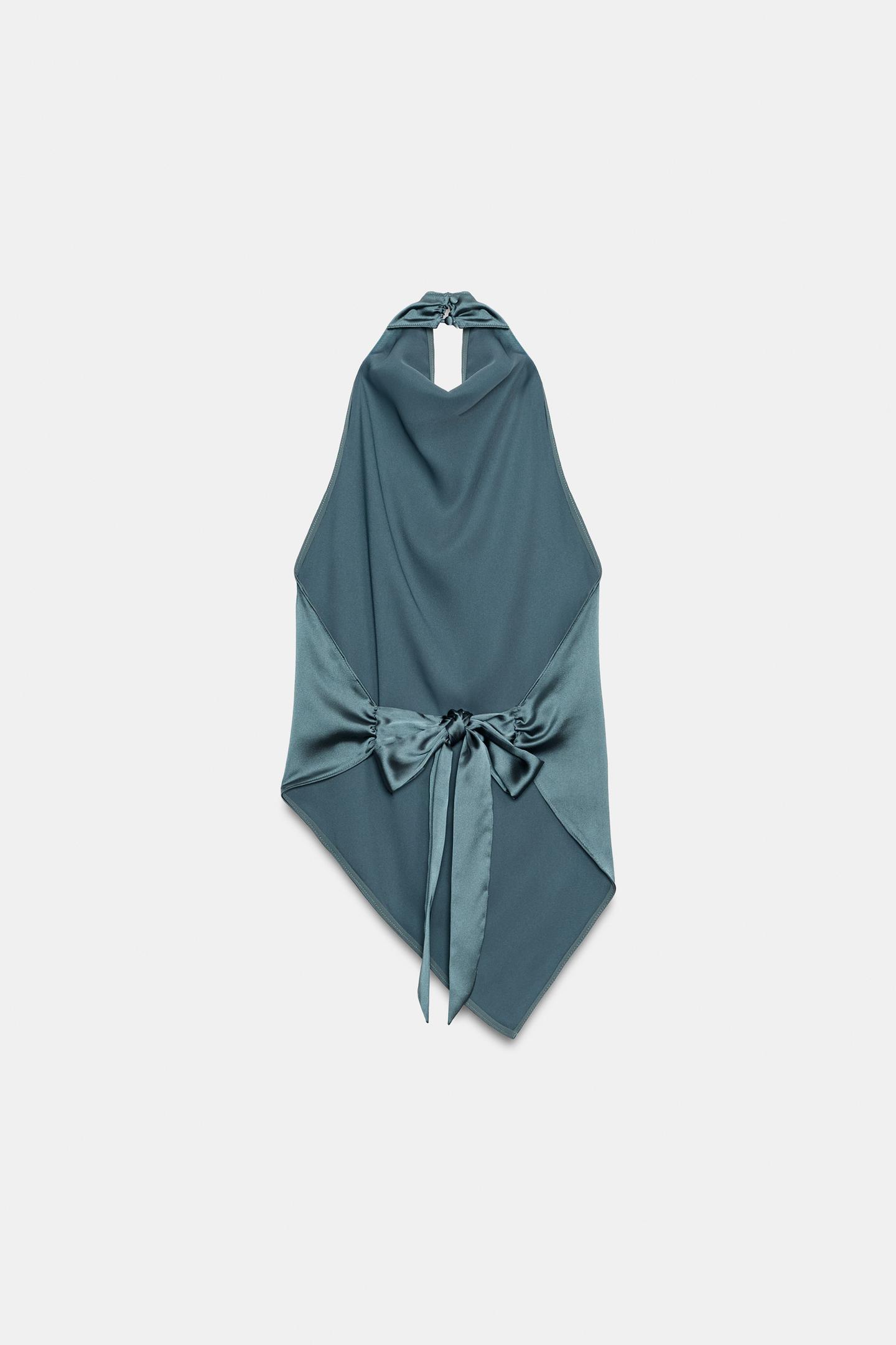 Женский топ Zara Satin Halter Top, цвет: Морской зелёный — фото 5