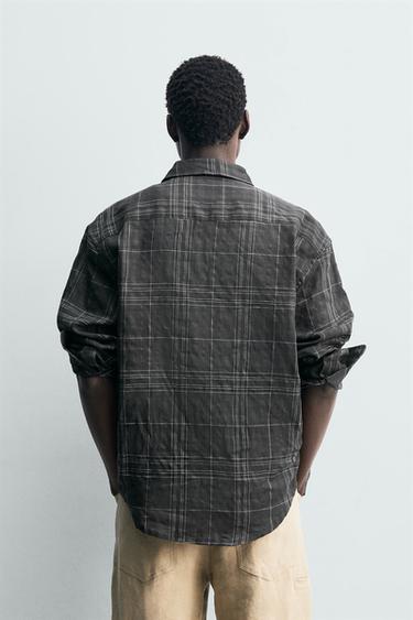 CHEMISE À CARREAUX LIN-COTON - Gris anthracite de Zara - Image 2