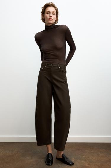 Zara ZW COLLECTION MID-RISE BALLOON JEANS - Chocolate
