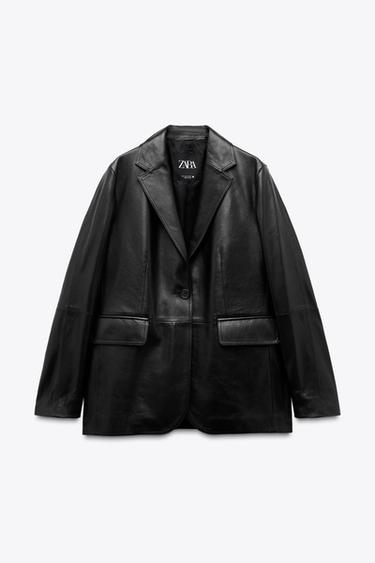 ZW COLLECTION 100% LEATHER BLAZER - Black by Zara - Image 2