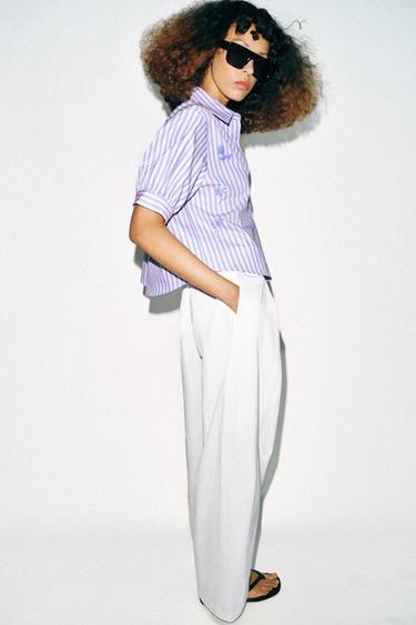CHEMISE À RAYURES PAILLETTES - Rose / Lilas de Zara - Image 4