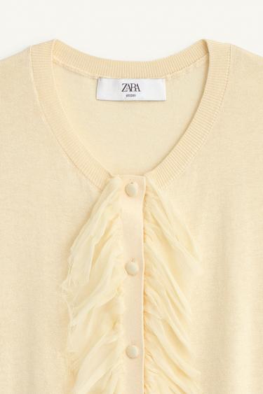 GILET EN MAILLE VOLANTS AVEC SOIE LIMITED EDITION - Jaune clair de Zara - Image 5