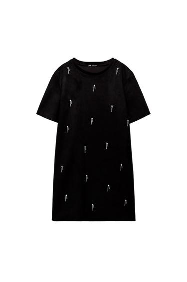 FAUX SUEDE JEWEL DRESS