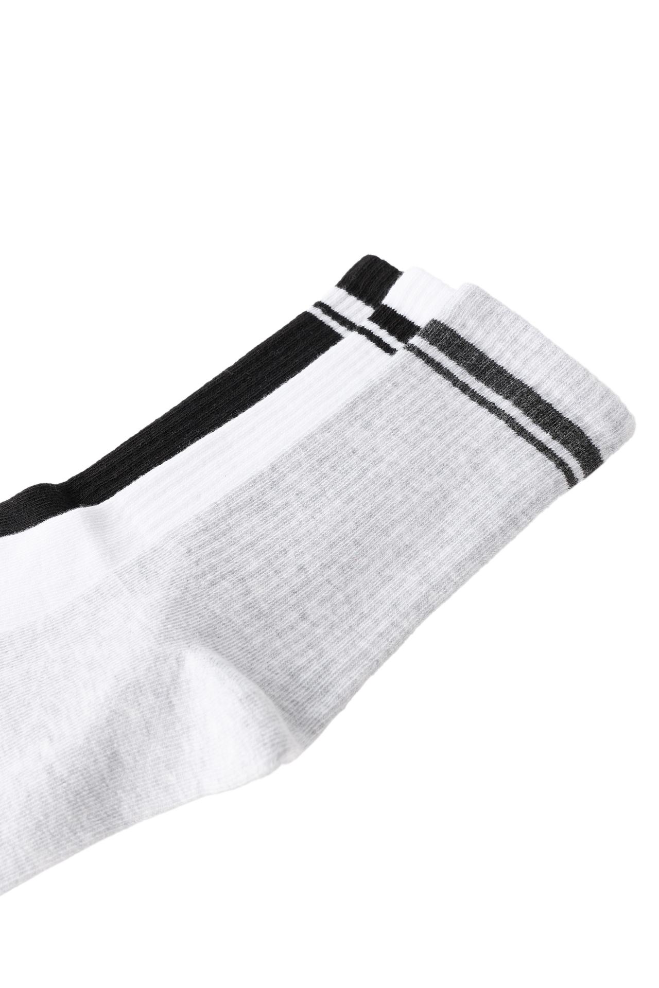 THREE-PACK SPORTY STRIPE MID-CALF SOCKS — Black / White