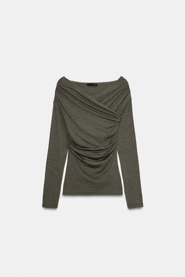 DRAPED SURPLICE NECKLINE TOP - Green marl by Zara - Image 5