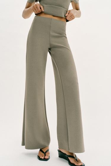 STRETCH WIDE-LEG TROUSERS - Khaki by Zara