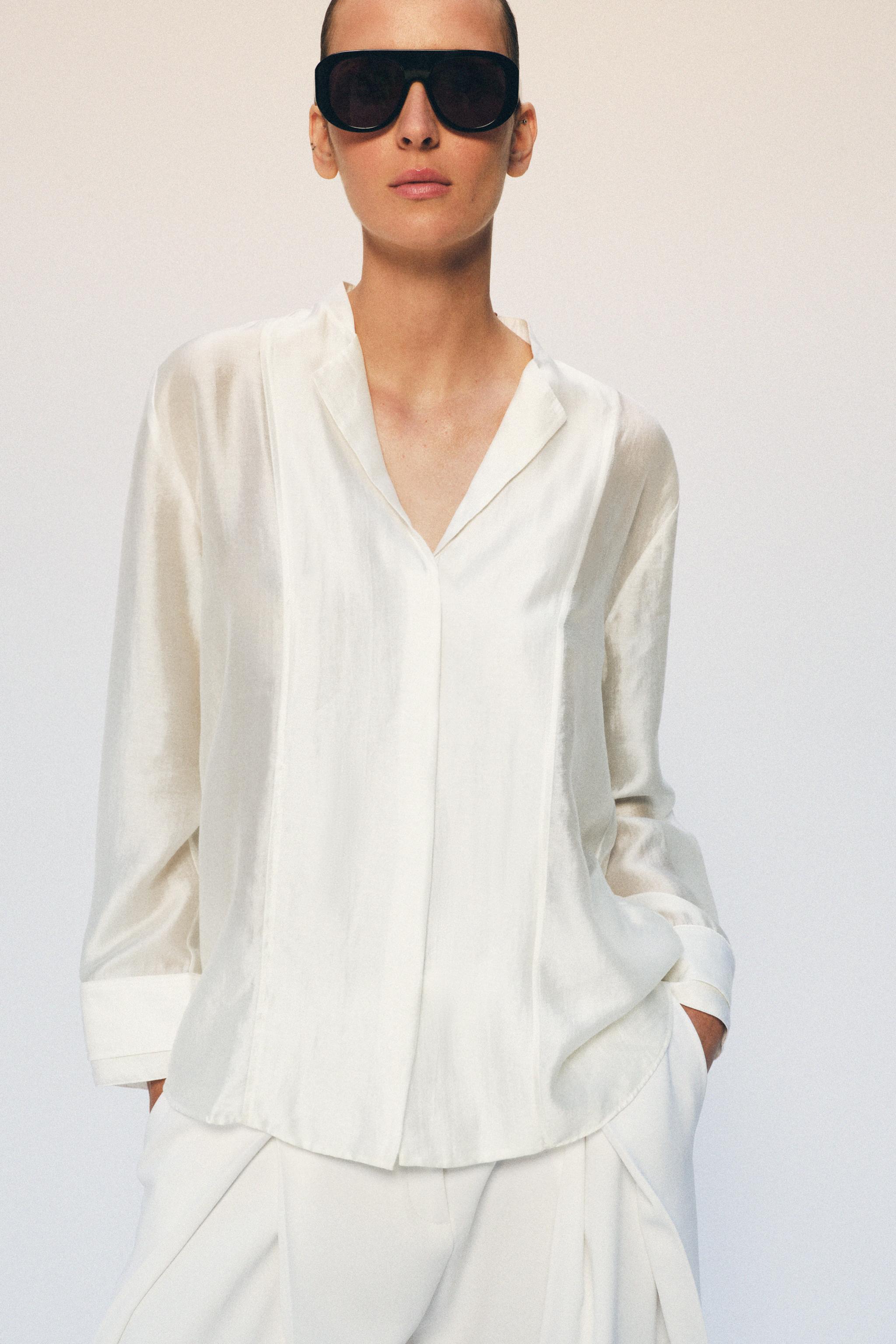 ZW COLLECTION FLOWY SHIRT — Oyster-white