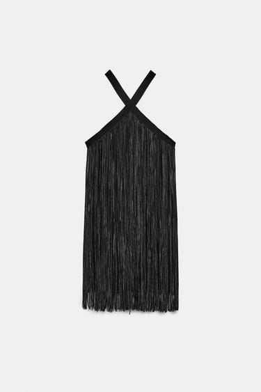 ROBE COURTE À FRANGES - Noir de Zara - Image 8
