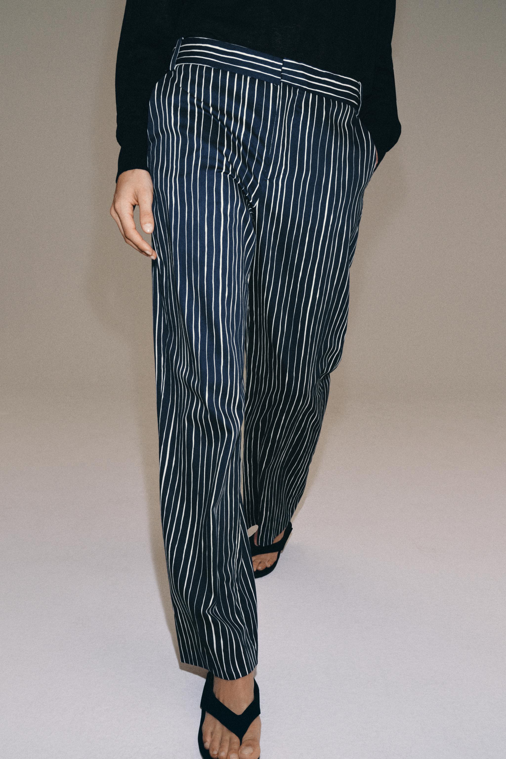 ZW COLLECTION STRIPED PANTS - Navy blue | ZARA United States