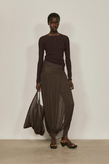 Zara Puff detail midi skirt - LIMITED EDITION - Brown - Image 0