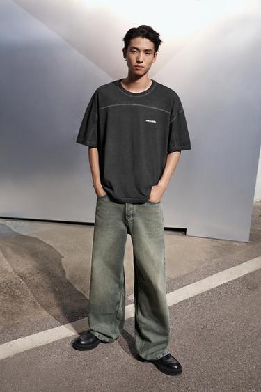 Zara BAGGY WIDE FIT 牛仔褲 - 藍色 / 綠色