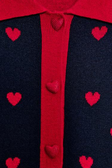 JACQUARD KNIT CARDIGAN WITH HEARTS - Navy blue by Zara - Image 5