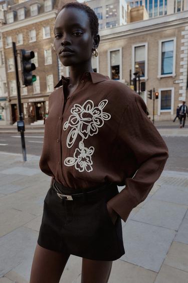 CHEMISE FLEUR STRUCTURÉE - Marron de Zara - Image 1