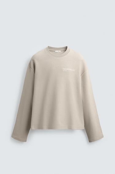 Zara TEXTURED PRINT SWEATSHIRT - Sand