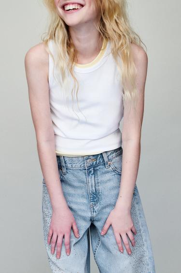 BARREL JEANS WITH RHINESTONES - Light blue by Zara