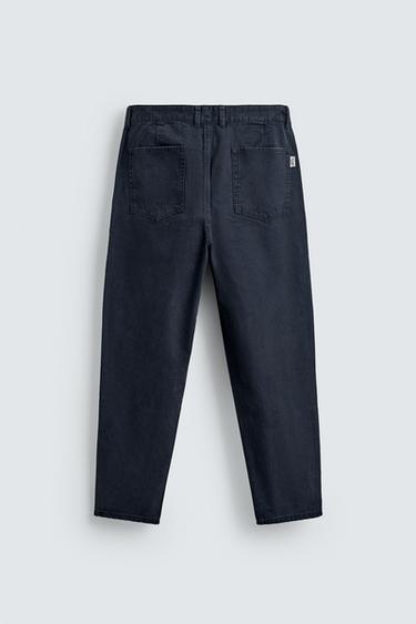 WASHED CARROT FIT TROUSERS - Navy blue by Zara - Image 7