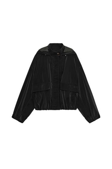 RUBBERISED HOODED JACKET - Black by Zara
