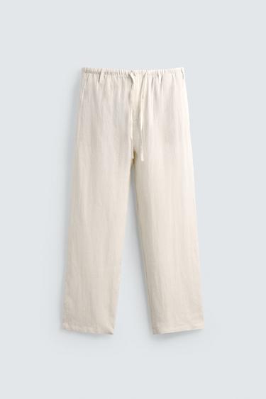 Zara RELAXED FIT 100% LINEN PANTS - Ecru