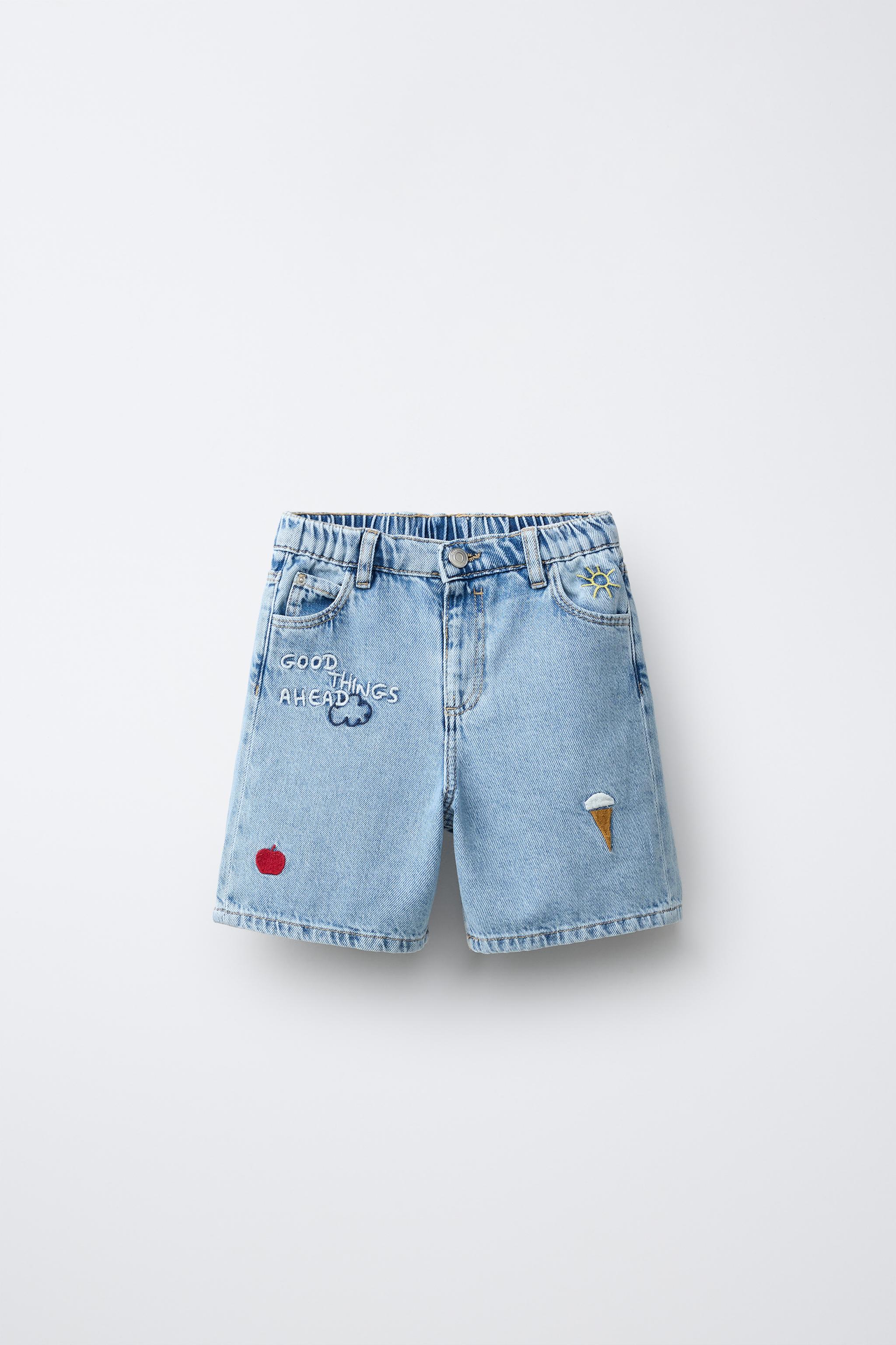 刺繍入りデニムバミューダパンツ - ミディアムブルー | ZARA Japan / 日本
