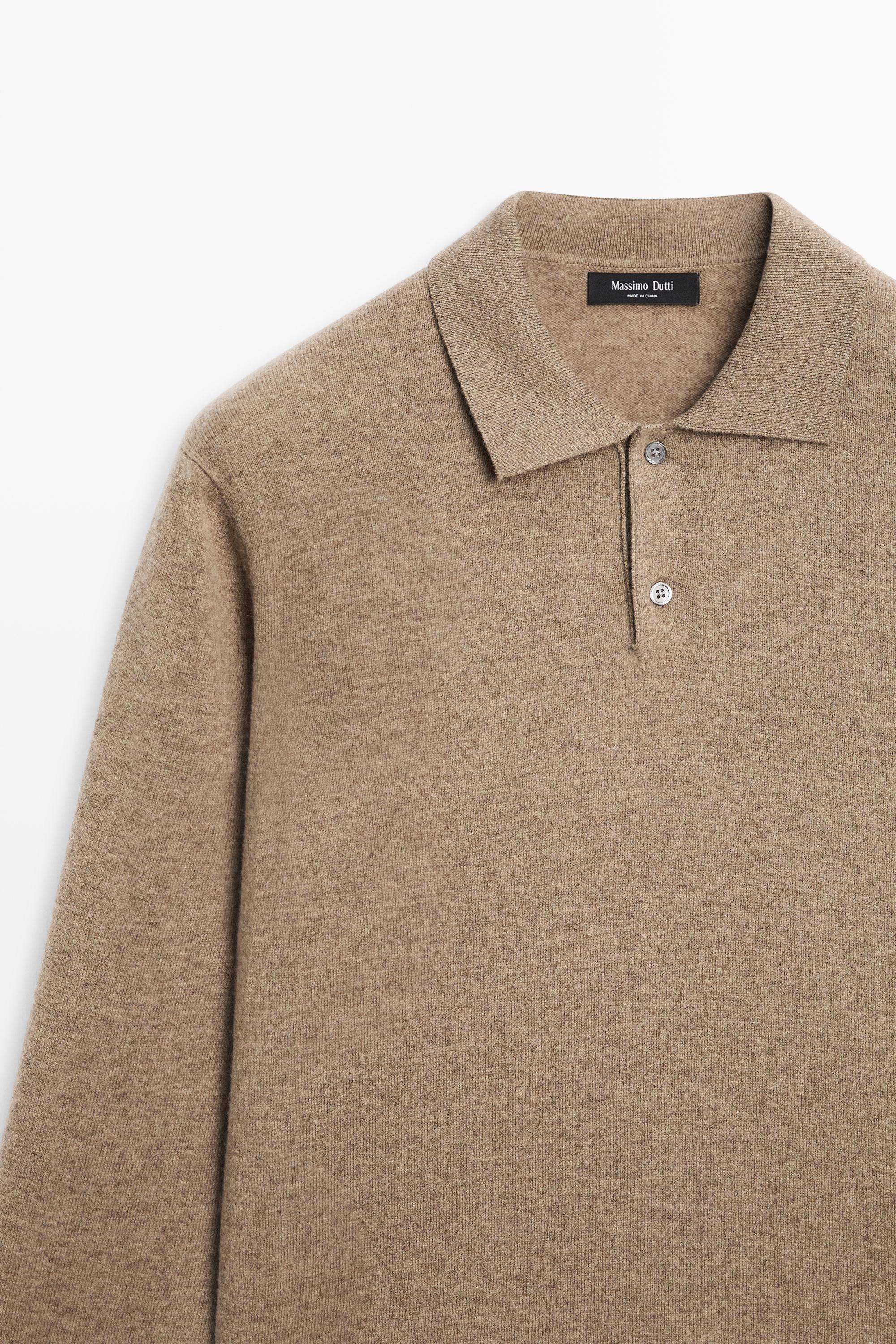 Wool blend knit polo sweater