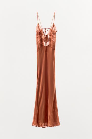 GEORGETTE EMBROIDERED BEADED DRESS - Brick by Zara