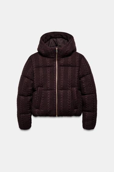 ANORAK IN MAGLIA A TRECCE CON CAPPUCCIO - Borgogna di Zara