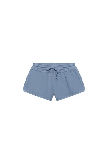 SHORT MET KOORDJES IN VERWASSEN LOOK - Diepblauw van Zara