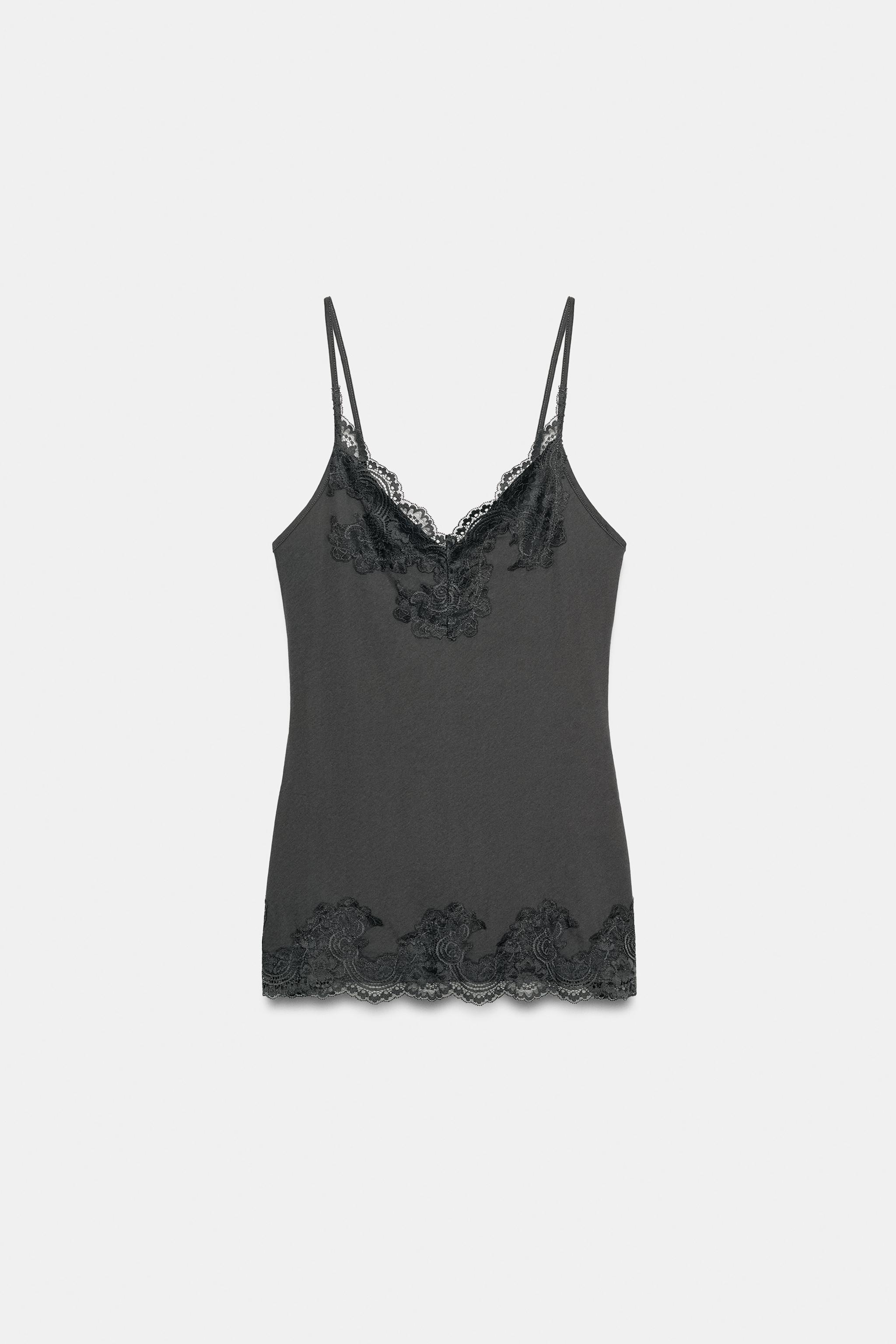 【新品】COMBINATION LACE TOP COMBINATION LACE TOP - Dark charcoal gray | ZARA United States