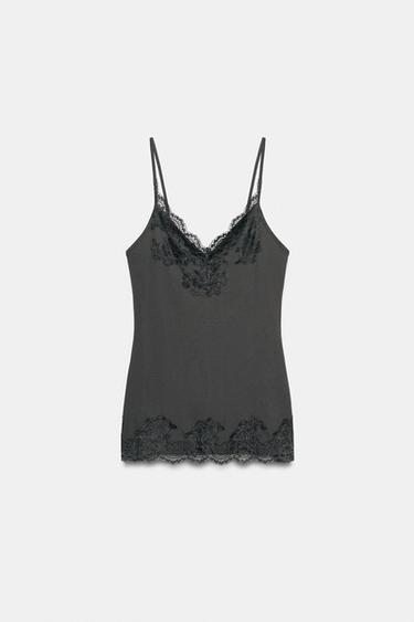 CONTRAST LACE TOP - Dark charcoal grey by Zara - Image 3