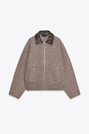 FAUX LEATHER COLLAR JACKET - Mink marl by Zara - Image 0
