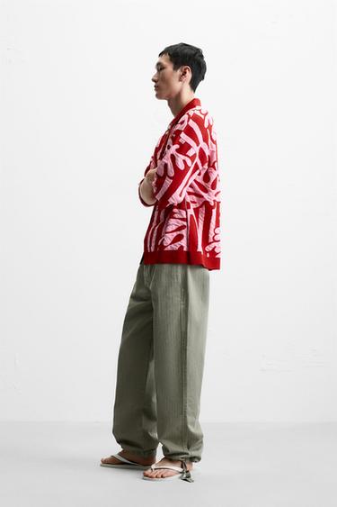 CHEMISE EN MAILLE JACQUARD CONTRASTE - Rouge de Zara - Image 3