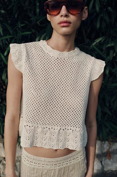 TOP EN MAILLE AJOURÉE - Écru de Zara - Image 2