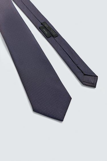 100% SILK JACQUARD CHECK TIE - Brown-Blue by Zara - Image 4