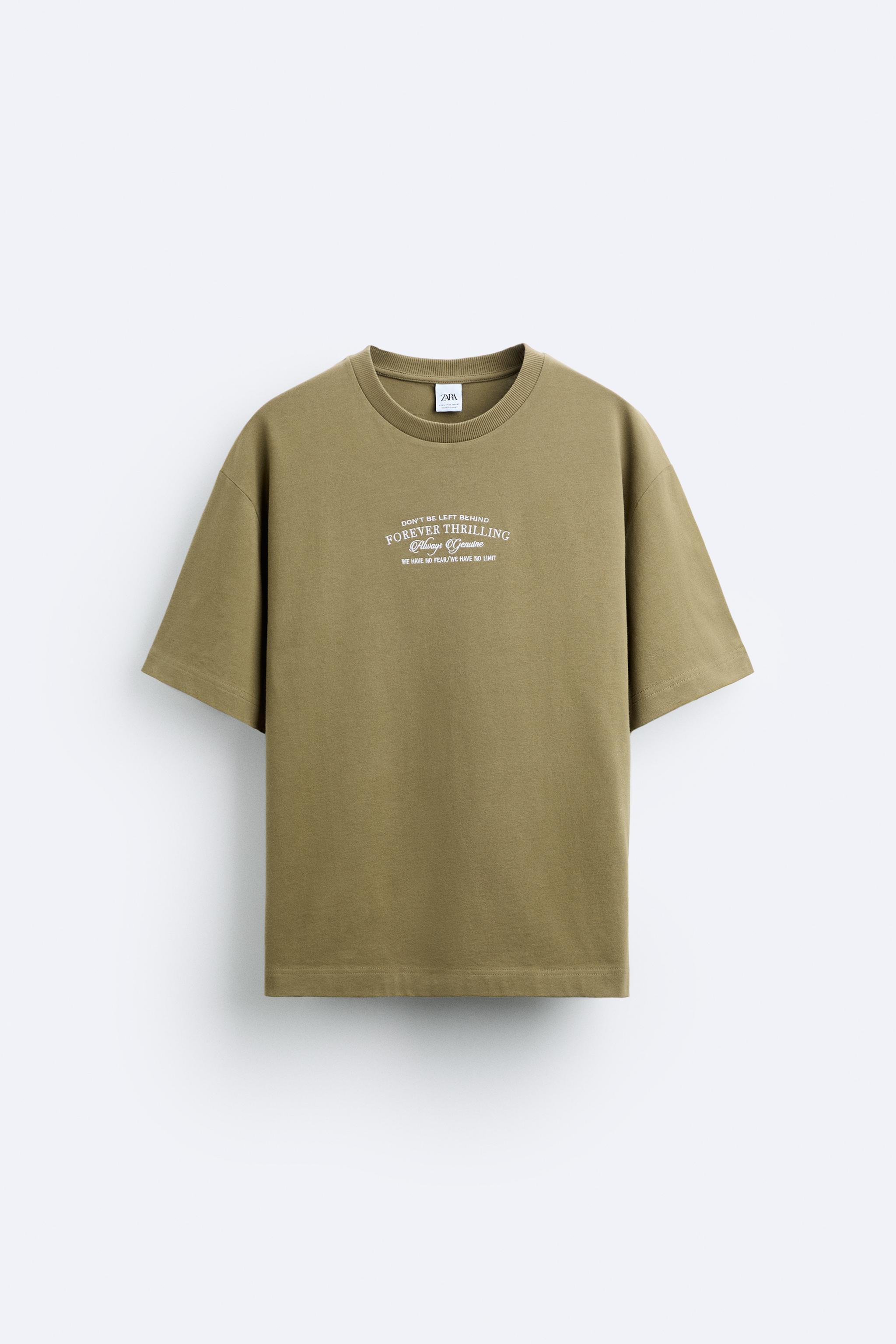 EMBROIDERED SLOGAN T-SHIRT - Dark khaki | ZARA Australia