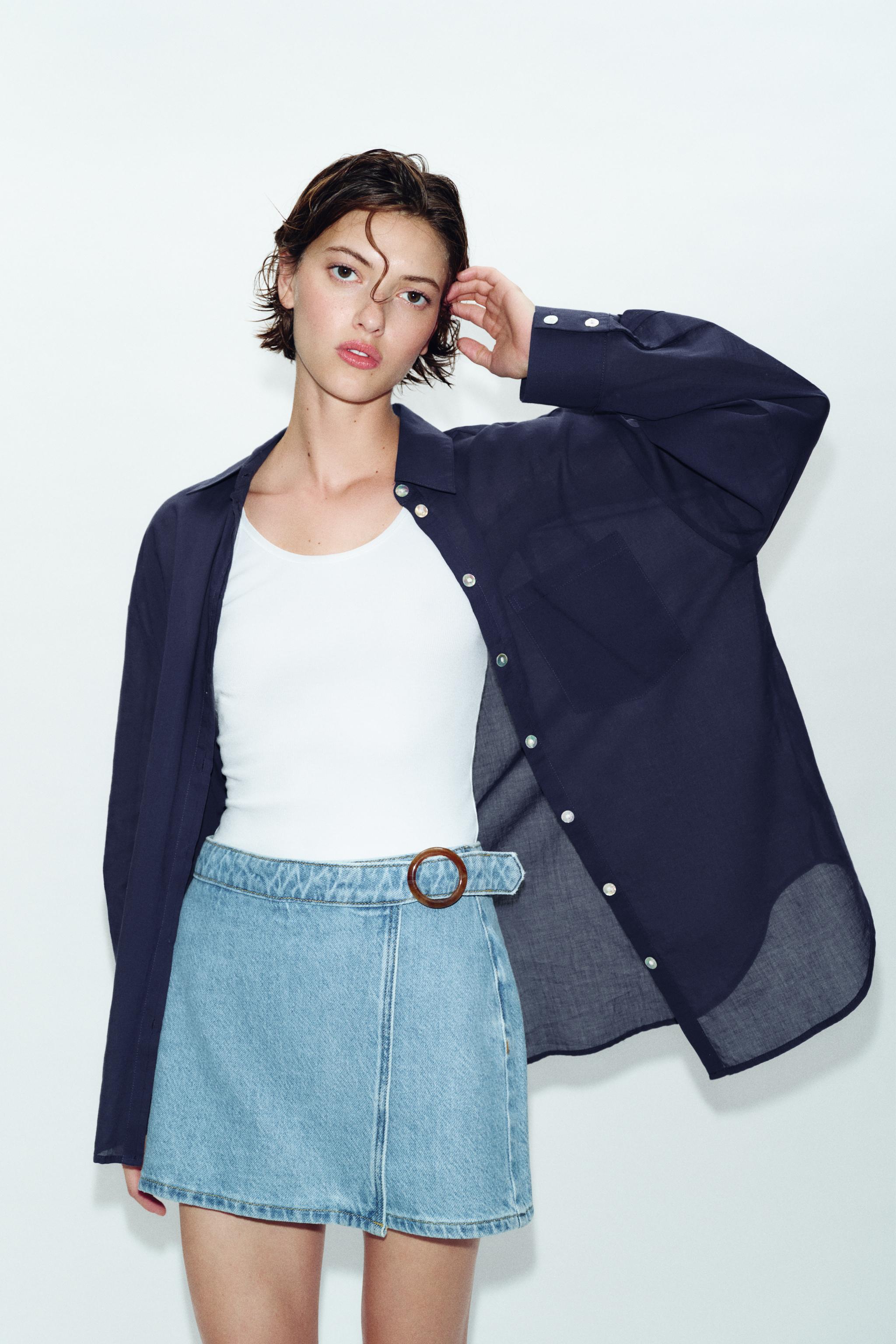 Zara Z1975 TOKALI KRUVAZE DENİM ŞORT ETEK görsel 2