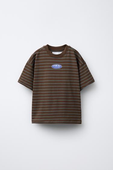 Zara STRIPED LOGO T-SHIRT - Striped