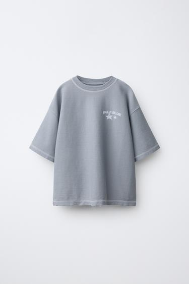 TEXTURED TEXT GRAPHIC T-SHIRT — Light blue 1