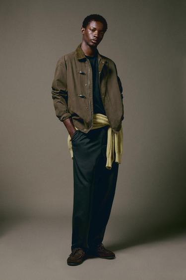 Zara Jacket with leather collar detail - Dark khaki