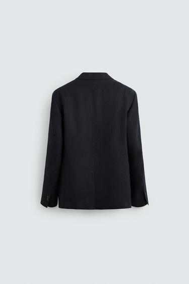 100% LINEN SUIT BLAZER - Navy blue by Zara - Image 8