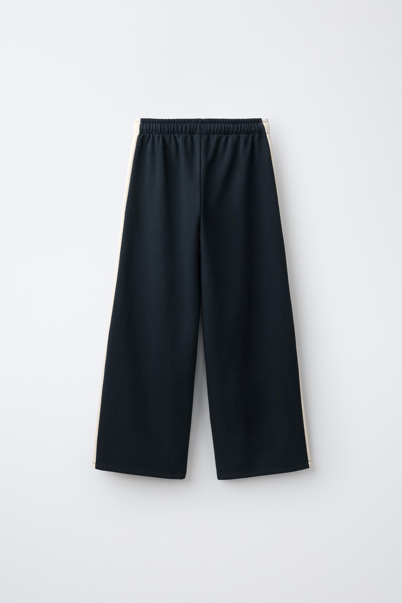 WIDE LEG STAR-PRINT SIDE-STRIPE PANTS — Dark navy