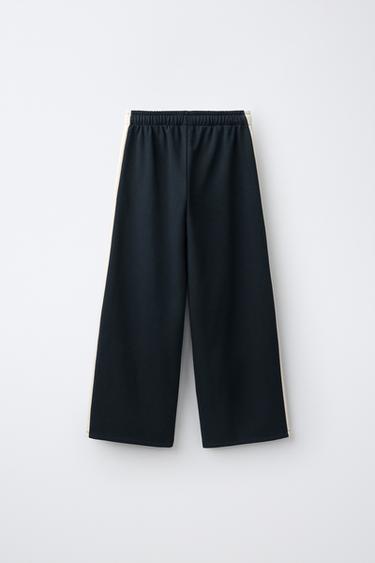 WIDE LEG STAR-PRINT SIDE-STRIPE PANTS — Dark navy 2