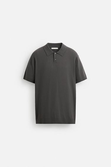 Zara RIB KNIT POLO SHIRT - Anthracite grey