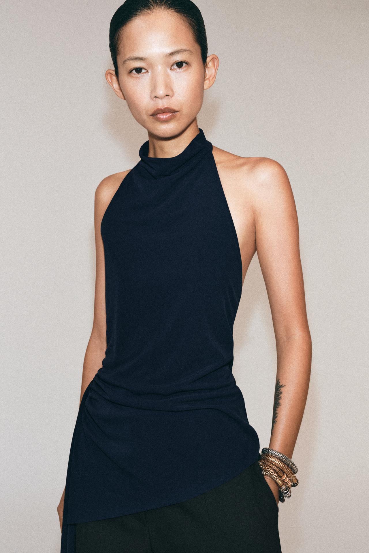 HALTER NECK TOP — Navy blue