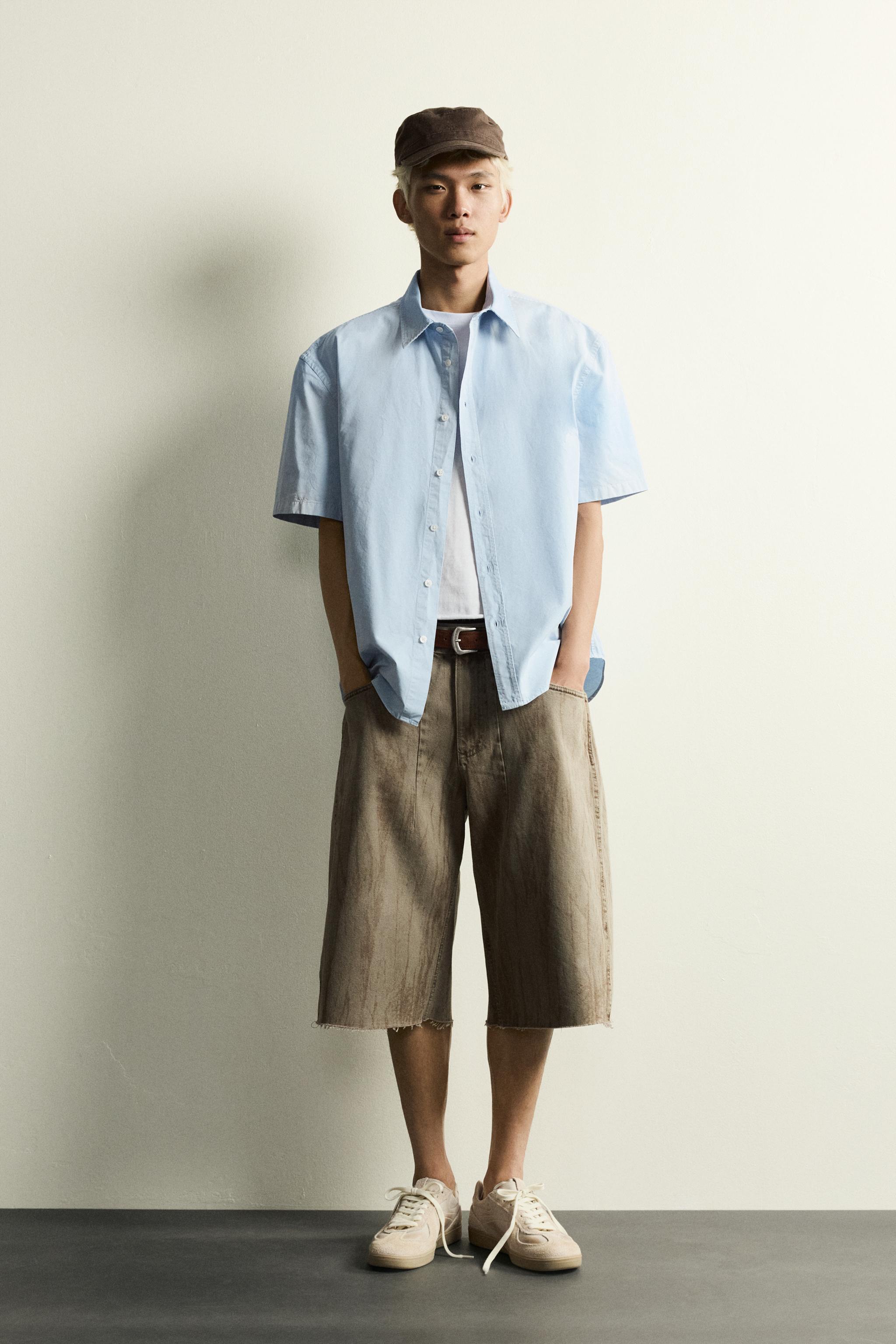 WASHED PRINT DENIM JORTS