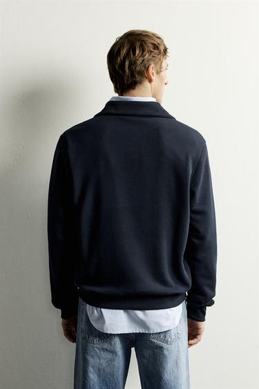 Zara BASIC QUARTER-ZIP SWEATSHIRT - Navy blue