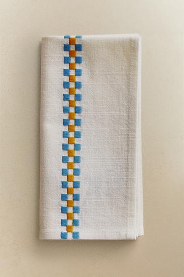 PACK OF COTTON NAPKINS WITH MULTICOLOURED BORDERS (PACK OF 2) - White / Green by Zara